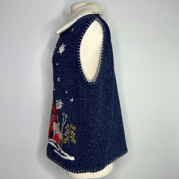 Kikit Teddy Bear cute navy blue Christmas Sweater Vest Holiday Cardigan large - Picture 3 of 11